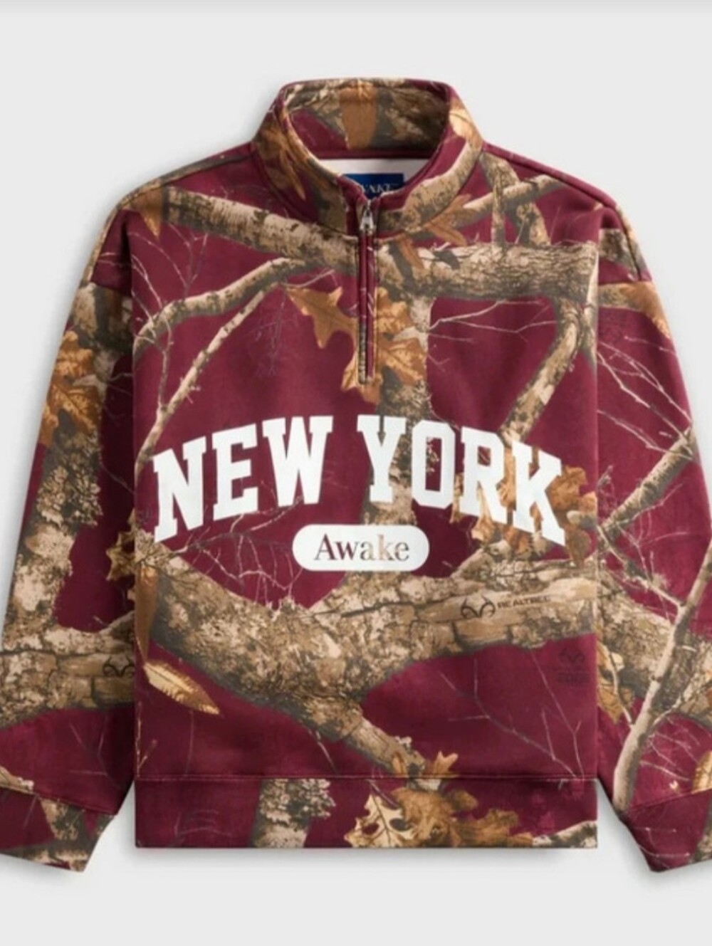 Awake Ny Burgundy Camo 1/2 Zip Mock Neck Embroidered Sweatshirt XL